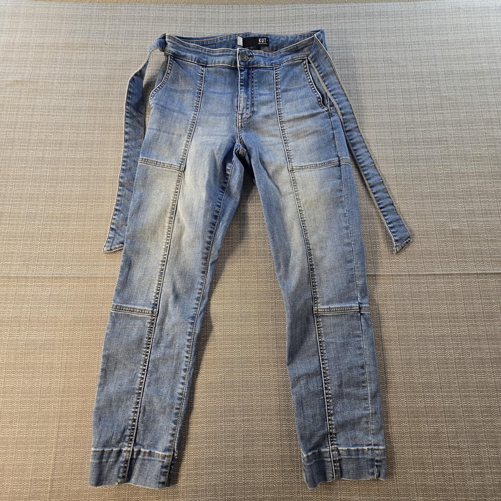 KUT From The Kloth Jeans Womens 0 Blue Reese High Rise Ankle Straight Leg Belted